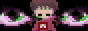 Madotsuki from Yume Nikki standing in between two eyeballs which are looking up, a digital glitch filter is applied over the image